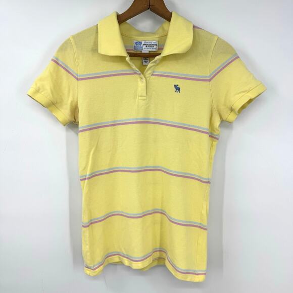 Vintage Abercrombie & Fitch Slim Fit Polo Shirt L Yellow Striped Fitted Y2K FLAW - Picture 1 of 6